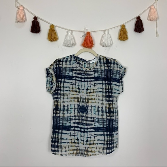 Piperlime Silk Blue Yellow Watercolor Pattern Blouse Size XS - Picture 1 of 13